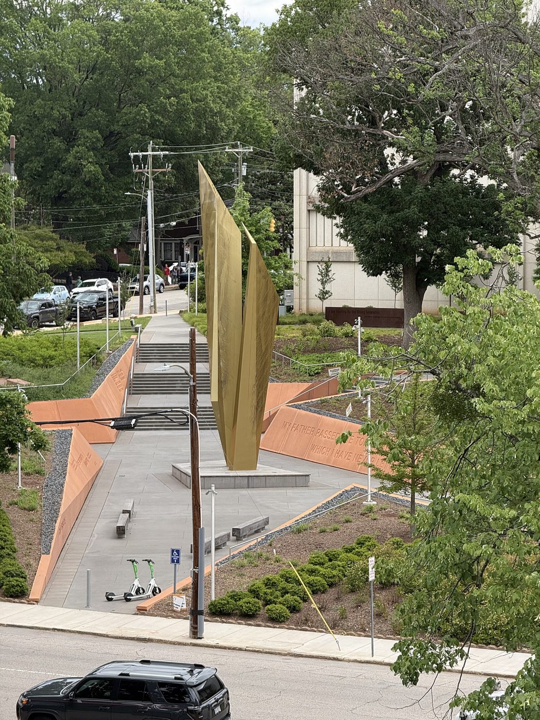 The Beacon of Freedom sculpture at North Carolina Freedom Park in downtown Raleigh