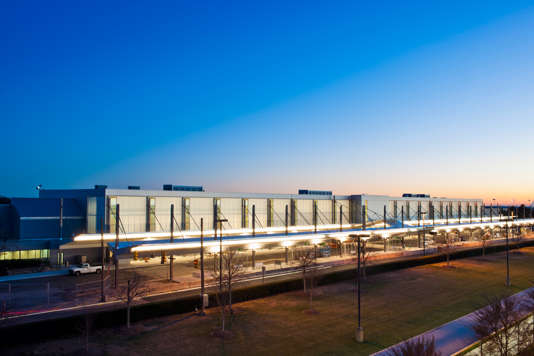 Raleigh-Durham International Airport terminal at dusk