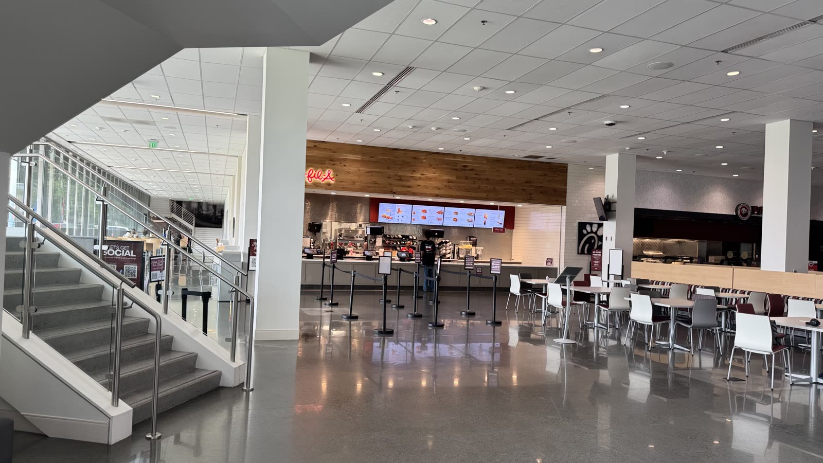 Dining area inside the NCCU Student Center with seating and campus food vendors